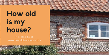 Pebble dashed house with text How old is my house?