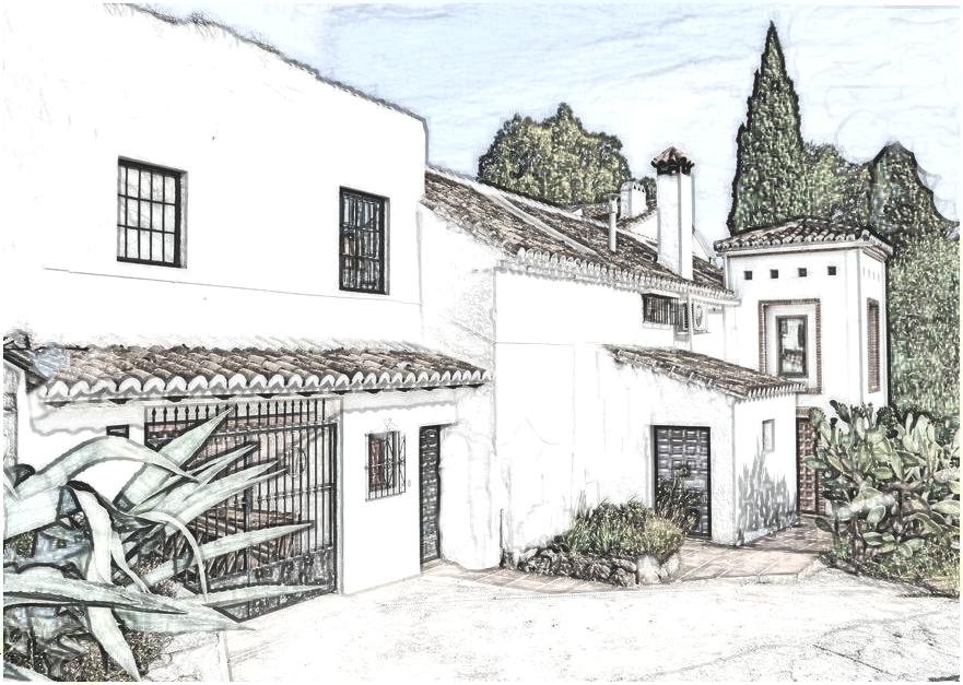 Spanish Style house with low pitched roof 